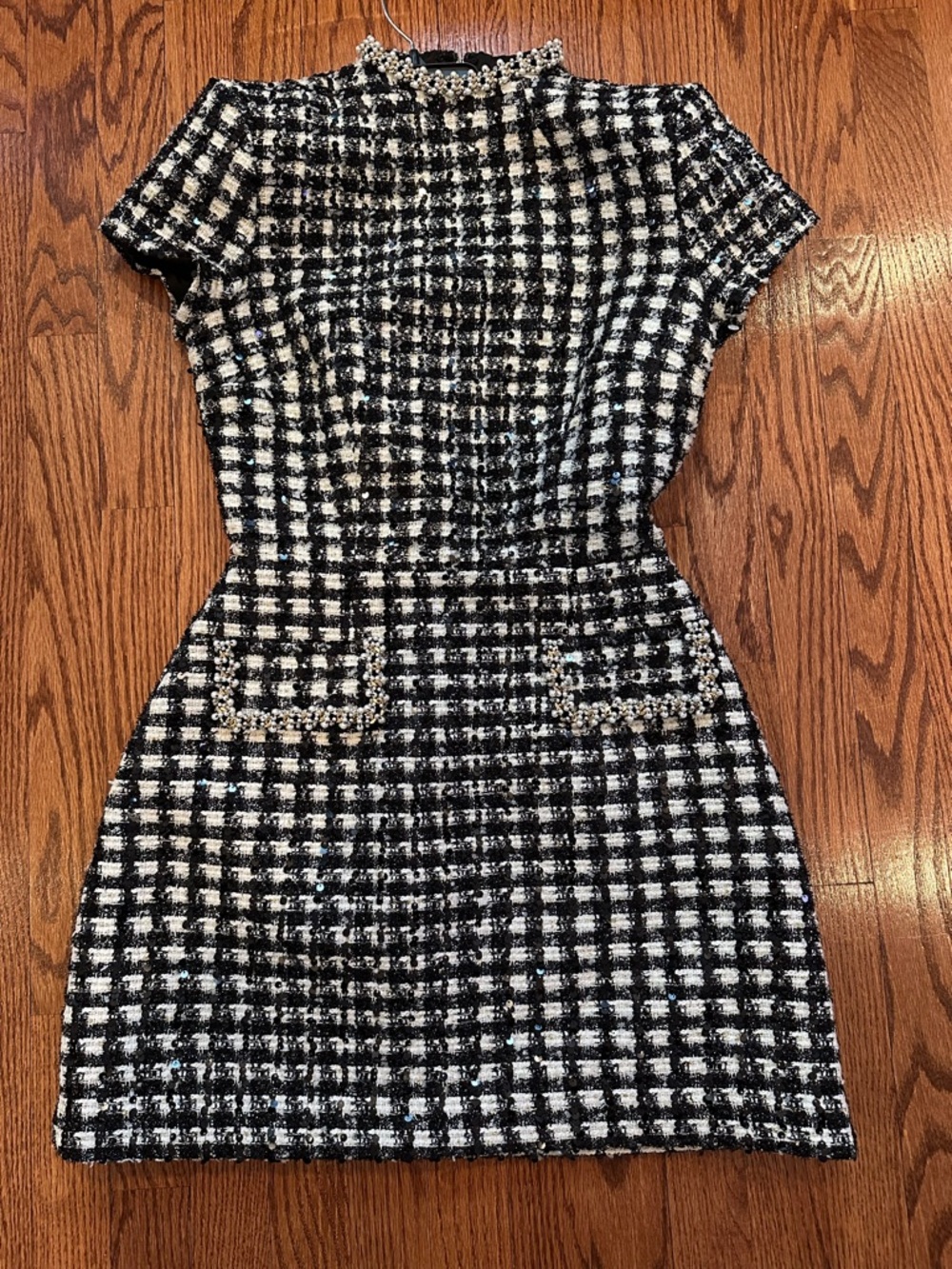 NADINE MERABI Black & White Houndstooth Mini Dress - Picture 6 of 7